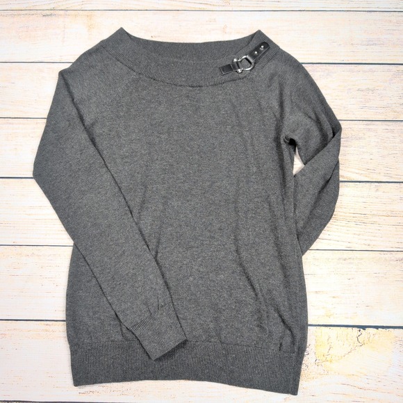 Lauren Ralph Lauren Gray Buckle Collar Knit Long Sleeve Sweater Women's M - Picture 1 of 7